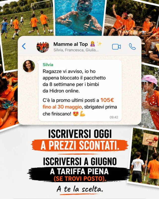 Diciamoci la verità 😅

Tenere i bambini attivi, impegnati e felici tutta l’estate… non è semplice.

Per questo i Centri Estivi Hidron sono la soluzione scelta ogni anno da tantissime famiglie 💙

🏊 Piscina
⚽ Sport
🎯 Attività organizzate
🌿 Movimento e divertimento ogni giorno

E in questo momento puoi ancora approfittare degli ultimi posti scontati 👇

💥 Da 105€/settimana
⏳ Promo valida fino al 30 maggio

👉 Organizza ora la loro estate prima che finisca la promo